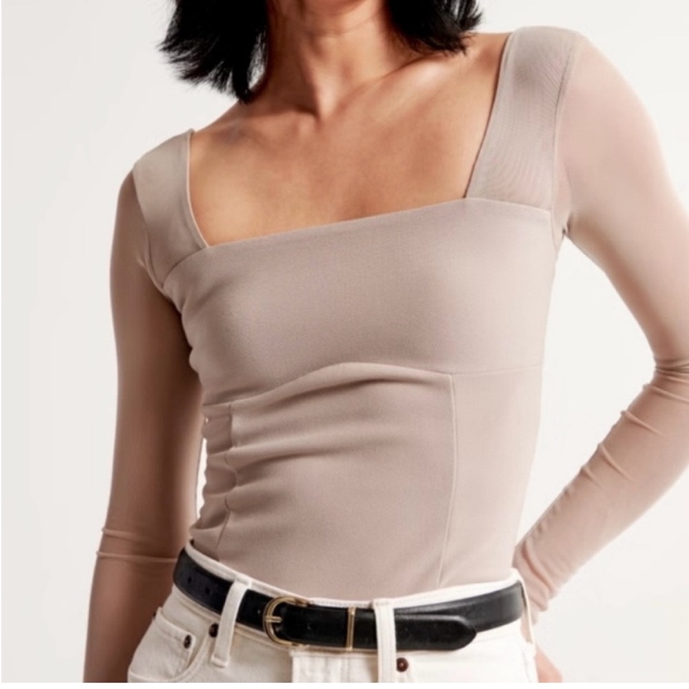 Abercrombie Square Neck Crepe Long Sleeve Top